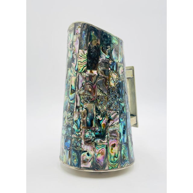 Metal 1950s Mid-Century Modern Mexican Alpaca Silver and Abalone Inlay Water Pitcher For Sale - Image 7 of 17