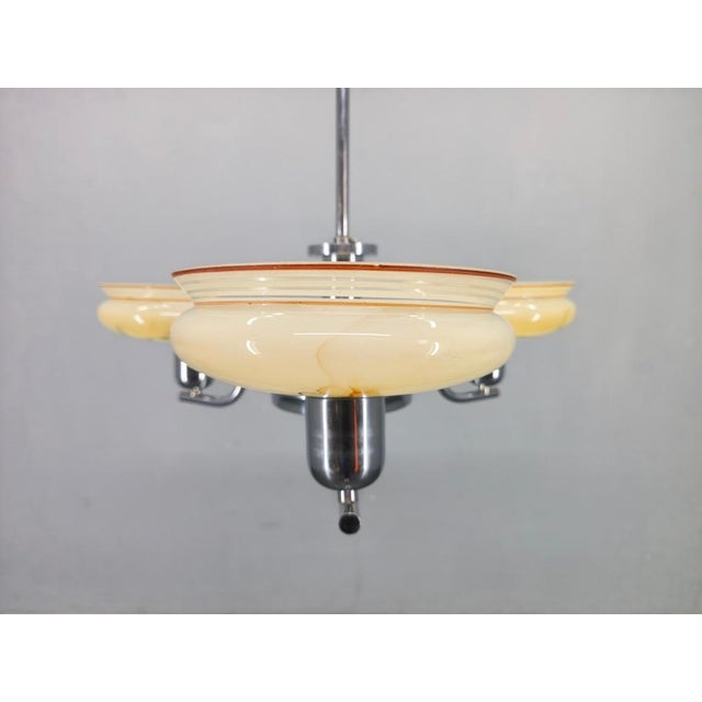 1930s Art Deco Chandelier from Napako in Chrome & Marble Glass, 1930s For Sale - Image 5 of 15