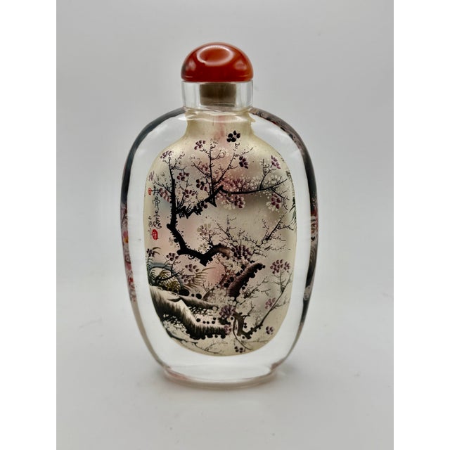 Oversize Inside Painted Snuff Bottle With Spring Blossoms For Sale - Image 4 of 12
