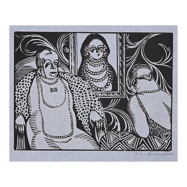Hermann-Paul, The Meeting, Woodcut Print, 1925 For Sale