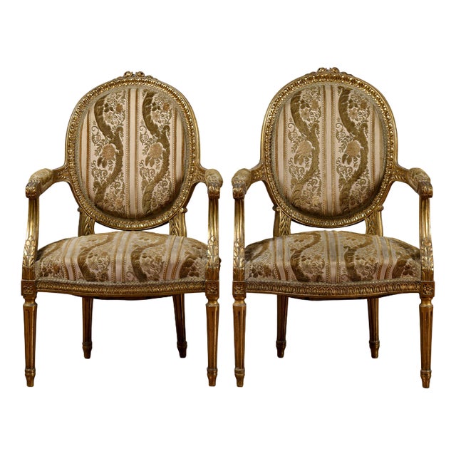 Napoleon III Style Gilded Armchairs, Set of 2 For Sale