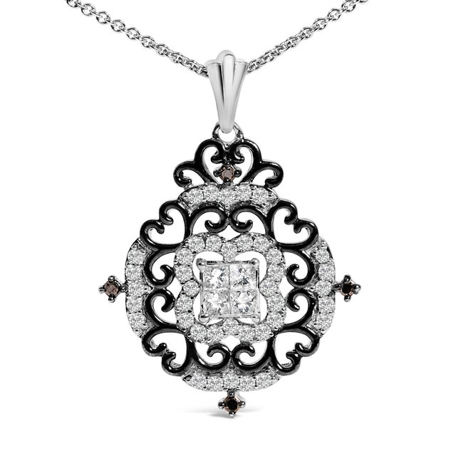 Embrace an air of sophisticated mystery with this magnificent pendant necklace, masterfully crafted from .925 sterling...