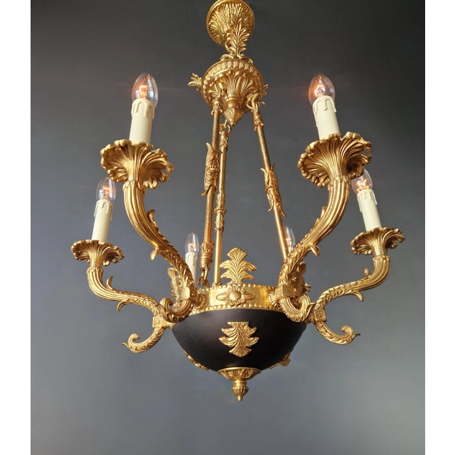 2020s Small Brass Empire Lustre Chandelier in Antique Gold Finish For Sale - Image 5 of 12