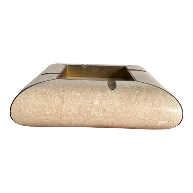 Vintage Maitland-Smith Tessellated Stone & Brass Ashtray, Karl Springer Style For Sale