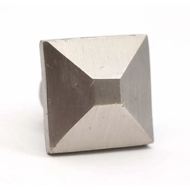 Vintage square cabinet drawer knob made of brass with a brushed nickel finish. A mounting screw is included. Good...