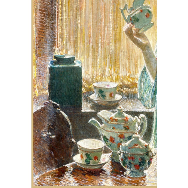 Paper 1912 Vintage Tea Set Art Print, American Impressionist Woman Portrait by Childe Hassam - 24" X 24" For Sale - Image 7 of 9