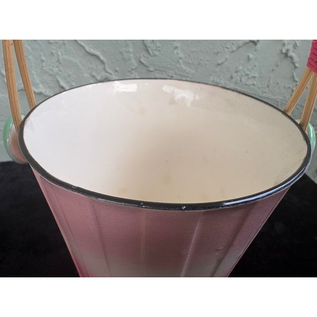 Pink Vintage Hand-Painted Ceramic Candy Bucket With Wrapped Handle, Pink Ombre Finish For Sale - Image 8 of 11