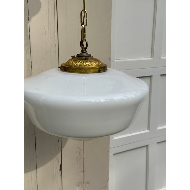 1930s Vintage 18" School House Globe With Vintage Brass Hanging Fixture For Sale - Image 5 of 7