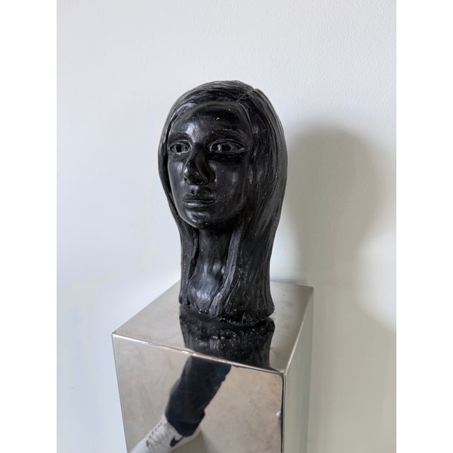 1980s Vintage Postmodern Female Bust Sculpture on Chrome Pedestal For Sale - Image 12 of 16
