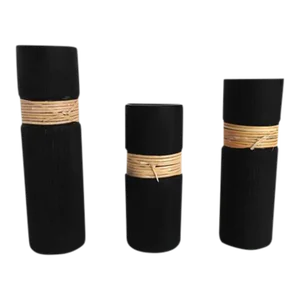1980s Balos Asian Style Matte Black Mouthblown Vases - Set of 3