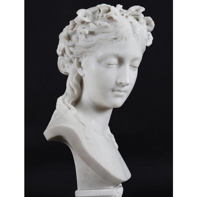 Eugene-Antoine Aizelin, Antique Bust of a Grecian Lady, 19th Century, Carrara Marble For Sale - Image 6 of 18