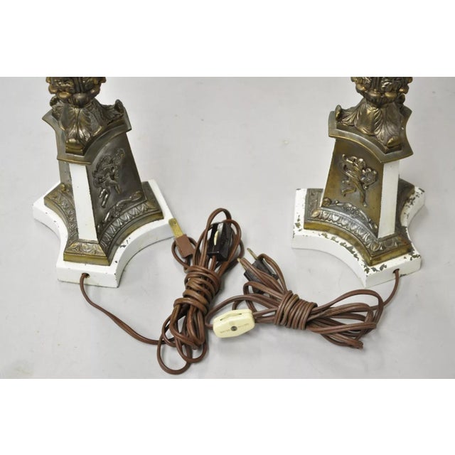 Vintage French Empire Style Candlestick Candelabra Brass Table Lamps - A Pair For Sale - Image 10 of 12