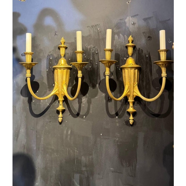 1920s 1920 Caldwell Gilt Bronze Sconces 2 Lights - a Pair For Sale - Image 5 of 7