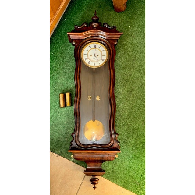 Biedermeier Early Antique Austrian Serpentine Vienna Regulator Wall Clock For Sale - Image 3 of 10