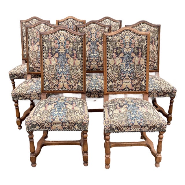 Set of 8 French Tapestry Dining Chairs For Sale