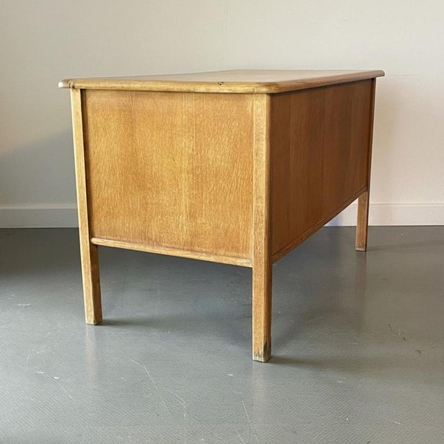 Brown Oak Double Pedestal Desk, 1940s For Sale - Image 8 of 9