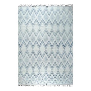 9x13 Ivory Hand-Knotted Wool Diamond Chevron Geometric Modern Carpet Rug For Sale