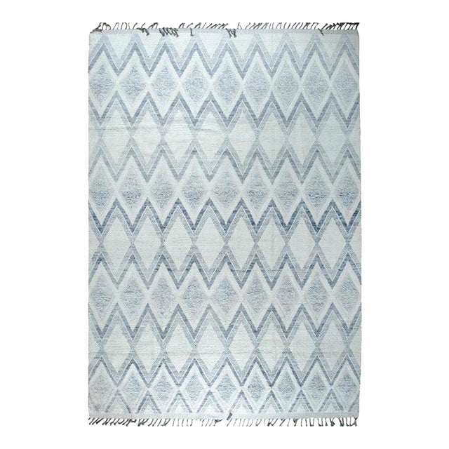 9x13 Ivory Hand-Knotted Wool Diamond Chevron Geometric Modern Carpet Rug For Sale