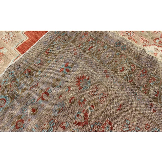 Mid 20th Century Turkish Oushak Rug in Orange Red, Light Green, Warm Taupe and Cream Colors For Sale - Image 9 of 10