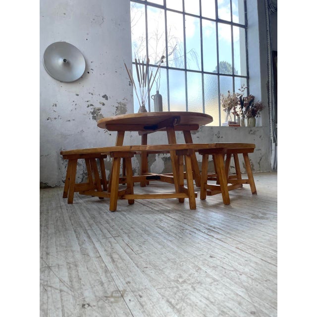 Round Table Set and Rounded Benches, 1950s, Set of 5 For Sale - Image 17 of 18