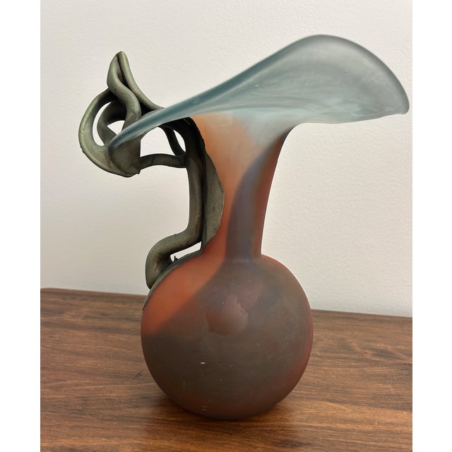F. Silviy Signed Italian Art Glass Vase – Sculptural Pâte De Verre & Patinated Metal – Attributed to Murano, Venice Italy – 20th Century For Sale - Image 12 of 15