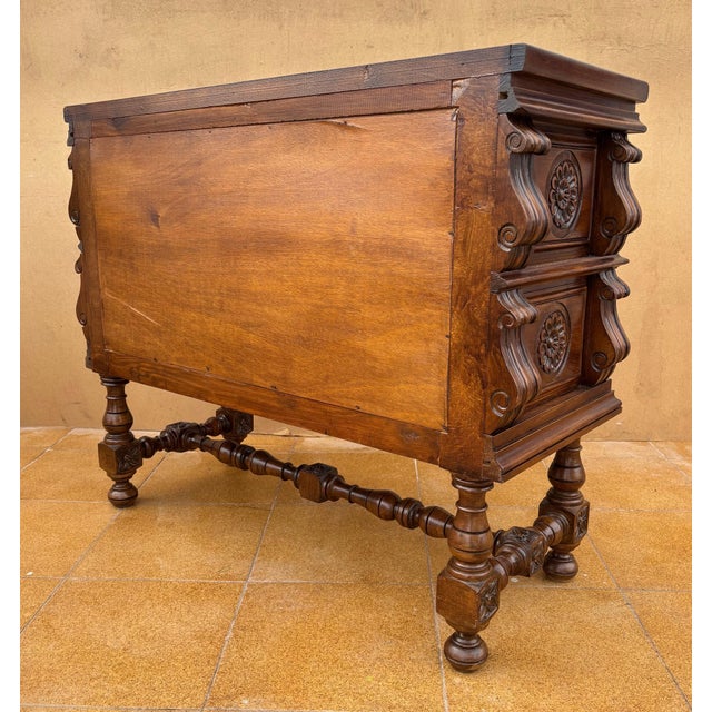 Spanish Baroque Style Carved Walnut Chest of Drawers, 1940s For Sale - Image 4 of 12