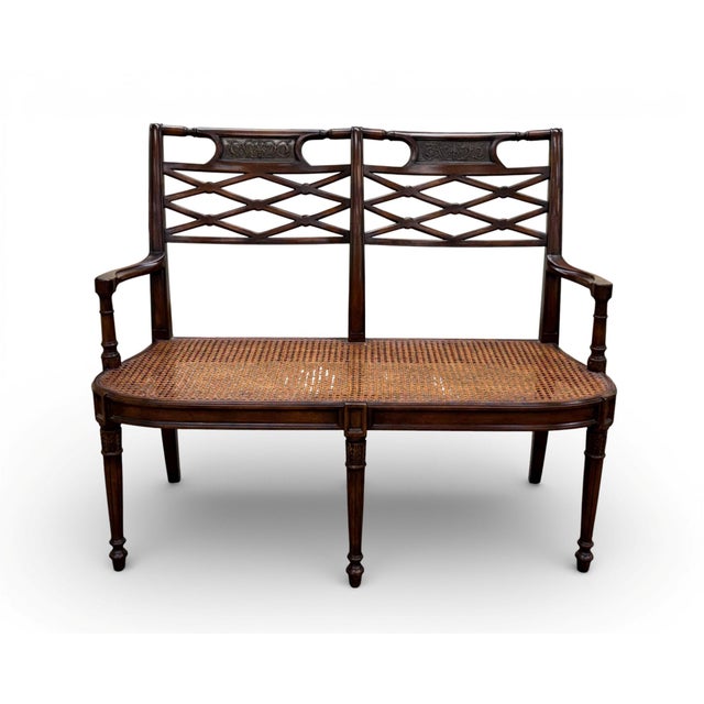 Theodore Alexander Theodore Alexander Regency Cane Seat Carved Wood Settee For Sale - Image 4 of 18