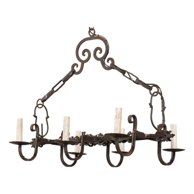 Mid 20th Century French 6-Light Iron Chandelier For Sale