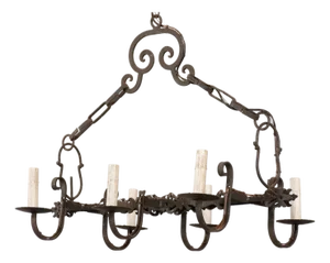 Mid 20th Century French 6-Light Iron Chandelier