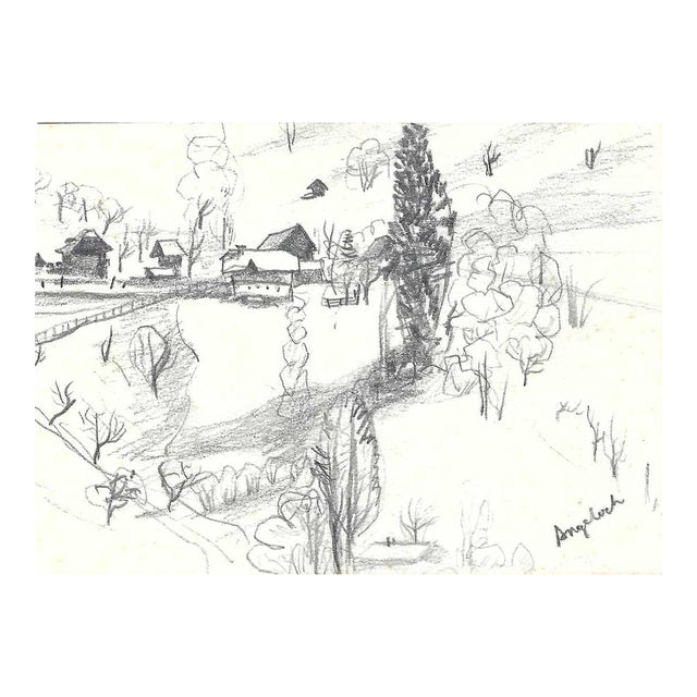 1970s Robert Angeloch Farm Drawing For Sale