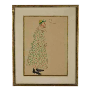 Edmond Amedee Heuze (France 1884-1967), "Le Clown", Pencil Drawing and Watercolor Painting on Paper, Florence Gould Sale, Sotheby's Monaco
