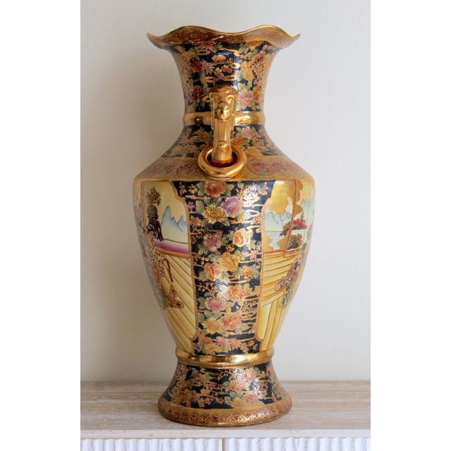 Vintage Royal Satsuma-Style 24" Porcelain Floor Vase – Gold Gilt & Dragon Handles For Sale In Naples, FL - Image 6 of 18