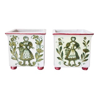Pair of Hand Painted Italian Planters For Sale