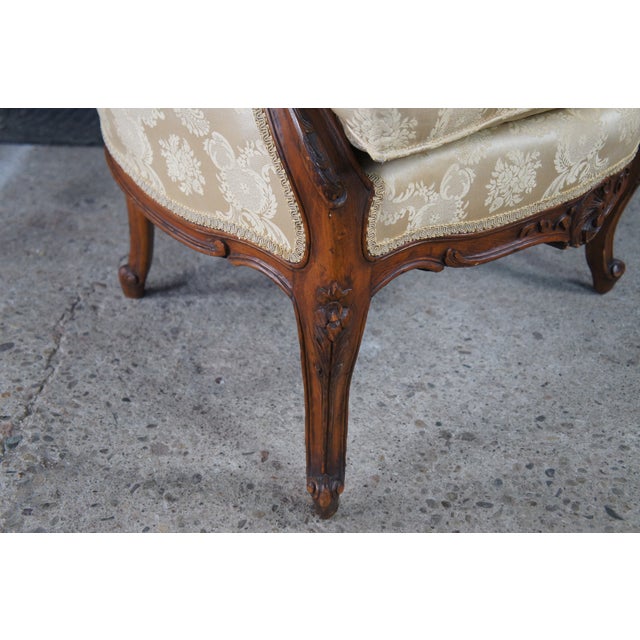 2 Antique French Louis XV Walnut Fauteuil Bergere Wingback Armchairs For Sale - Image 16 of 17