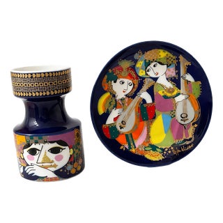 Vintage Polychrome and Porcelain Set by Bjørn Wiinblad for Rosenthal, 1970s, Set of 2 For Sale