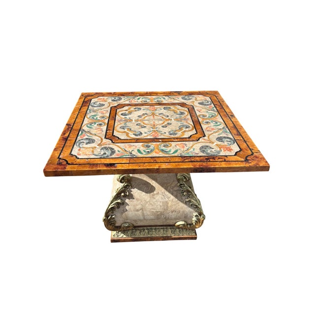 Italian Marble Pietra Dura Inlaid Side Table W Gilt Base For Sale - Image 9 of 12