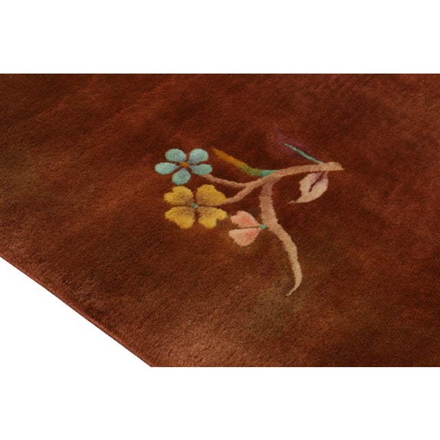 Hand-Knotted Vintage Chinese Art Deco Rug, Brown, Medallion Floral Pattern For Sale - Image 4 of 6