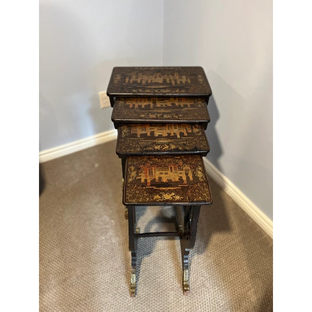 Paint Late 19th Century Nest of Four Chinese Export Lacquer Tables For Sale - Image 7 of 12