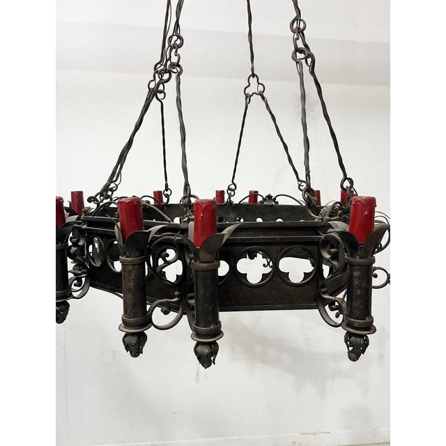 Renaissance Style Hammered Wrought Iron Chandelier, 20th Century For Sale - Image 12 of 14