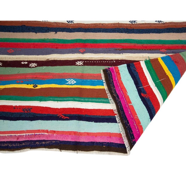Mid 20th Century Colorful Striped Vintage Kilim Rug For Sale - Image 5 of 7
