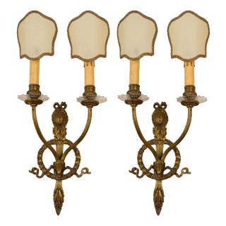 Vintage Empire-Style Wall Lamps in Hand-Chiseled Brass, 1920s, Set of 2 For Sale