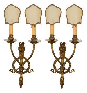 Vintage Empire-Style Wall Lamps in Hand-Chiseled Brass, 1920s, Set of 2