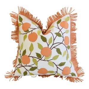 Orange Fruit Botanical Appliqué Pillow Cover 17" Square