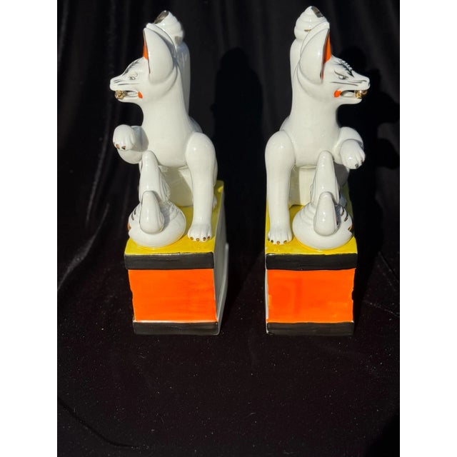 Large Pair of Japanese Inari Fox Figures — Gilt Porcelain Temple Guardians For Sale - Image 10 of 13