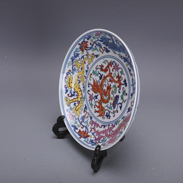 Hand-Painted Porcelain Dish – 7.9" Doucai Dragon & Floral Plate With Yongzheng Mark For Sale - Image 4 of 10