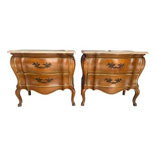 Late 20th Century Pair of John Widdicomb Louis XV Style Marble-Top Nightstands For Sale