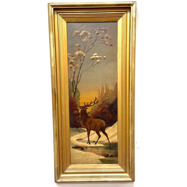 Pair American Sporting Paintings Elk & White-Tailed Deer Buck, Signed A. Crozier For Sale - Image 18 of 18