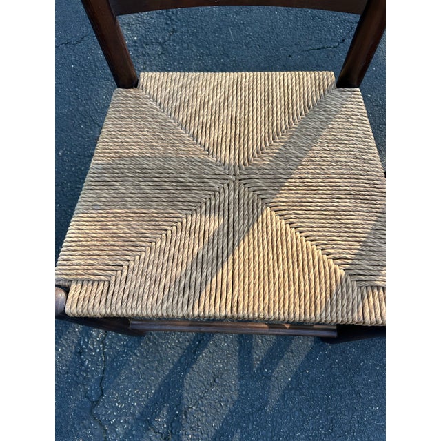 Set of 2 Vintage Dark Wood and Rush Seat Ladder Back Chairs For Sale - Image 6 of 10