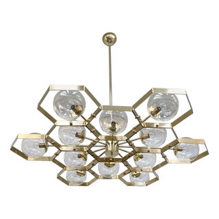21st Century Honeycomb Natural Brass Clear Murano Chandelier by Fabio LTD For Sale
