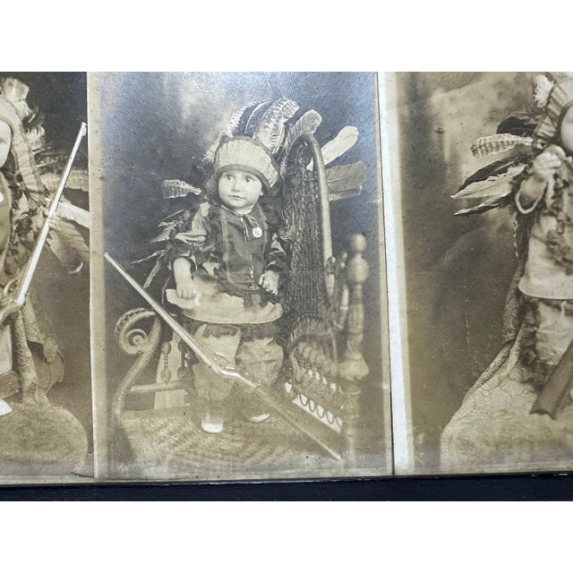 Native American Antique Framed Photograph Collage: Toddler Dressed as Native American For Sale - Image 3 of 8